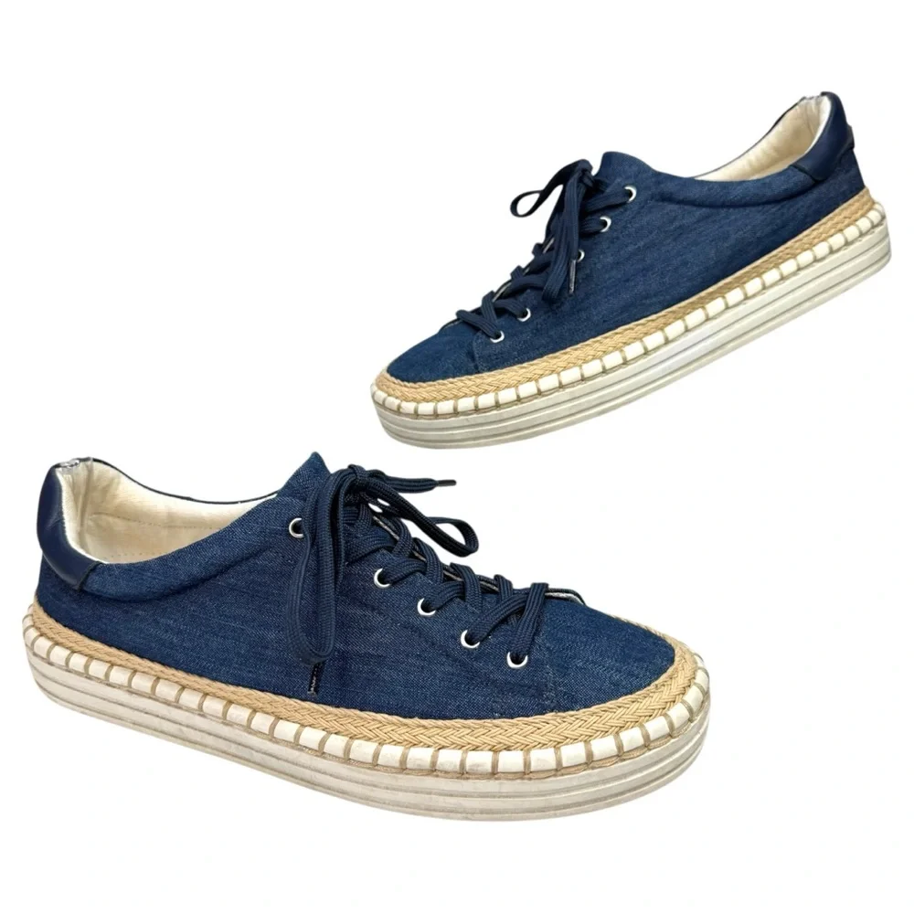 Sam Edelman Kavi Denim Platform Espadrille Sneakers Size 7.5 Coastal Y2K Retro